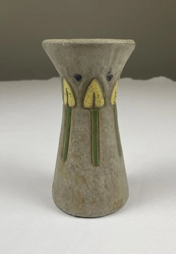 Roseville Pottery Mostique Tan Ceramic Textured Vase 6 inch 1920s Antique