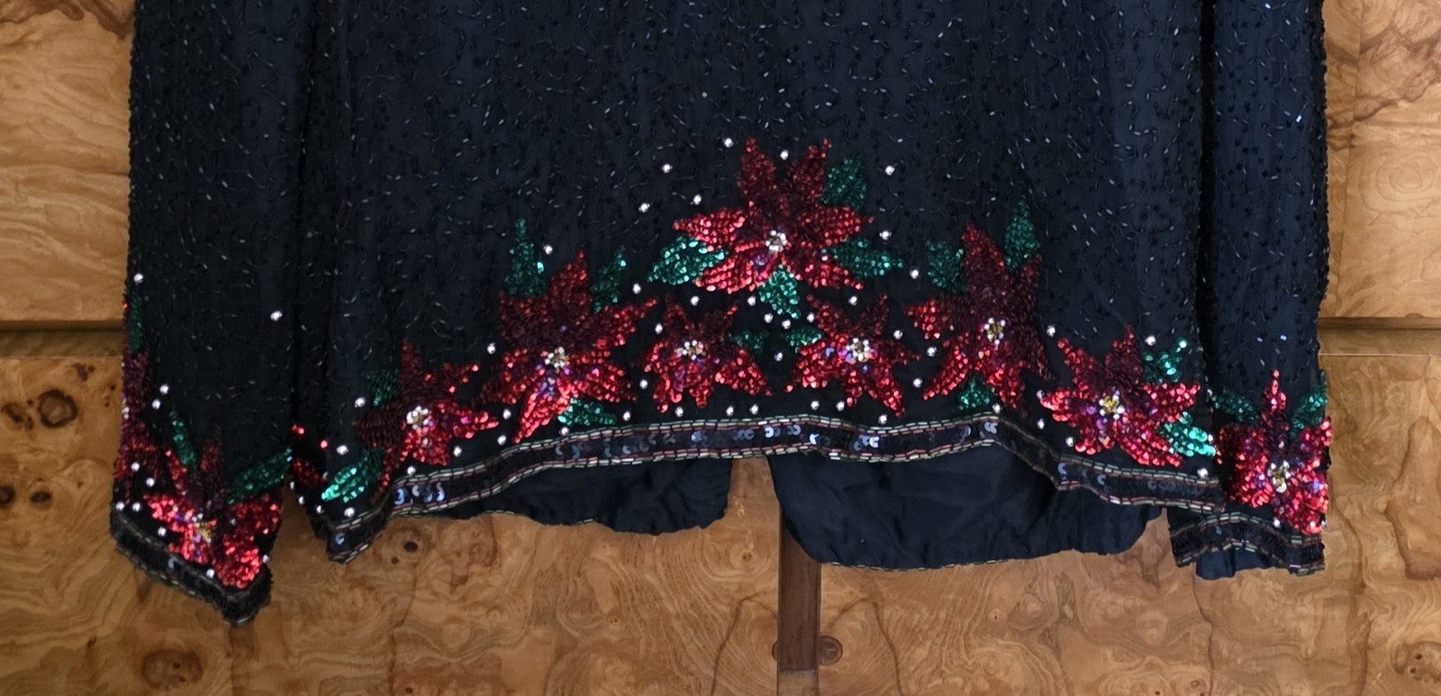 LAWRENCE KAZAR SILK & BEADED POINTSETTIA JACKET ~ XL