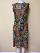 1960 s 70 s Vibrant MOD Colorful Paisley Knit Sleeveless Shift Dress Groovy