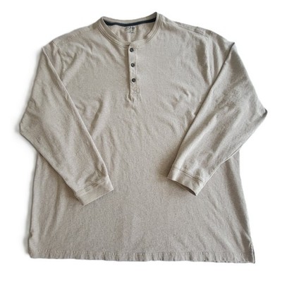 John's Bay Men's Shirt Cotton l/s Tan Henley Heritage Sueded