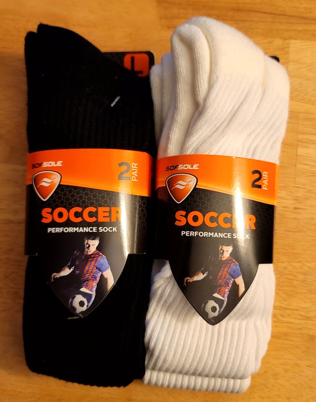 SAOLA Due calze da calcio suola Sof confezione da 2 da uomo taglia L 10 12 5 nuovissime con un proprietario.