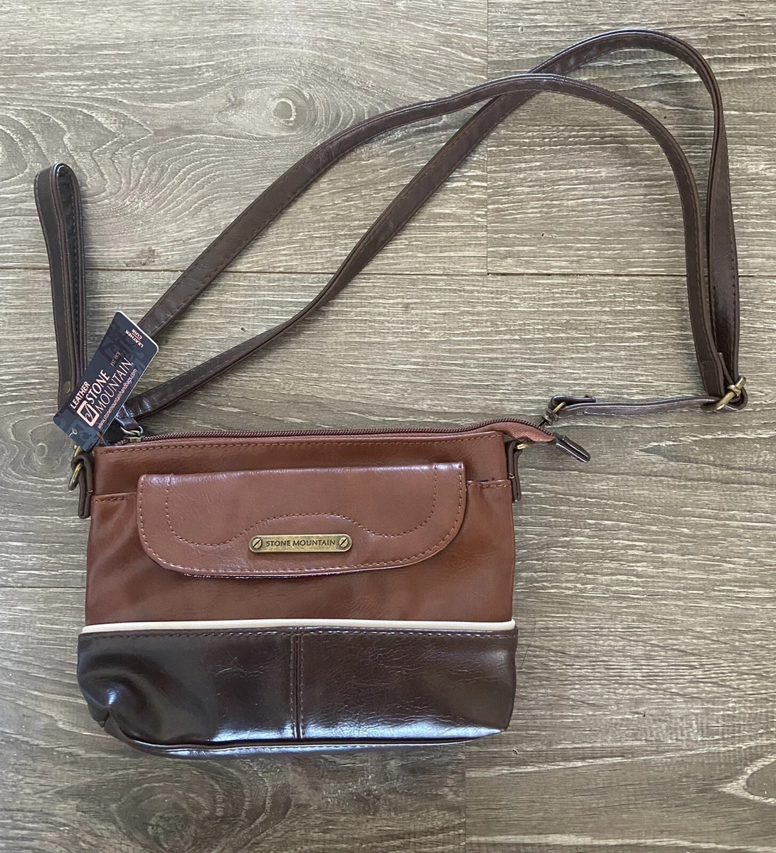 NEW - STONE MOUNTAIN HANDBAG LEATHER CROSSBODY LIGHT & DARK BROWN