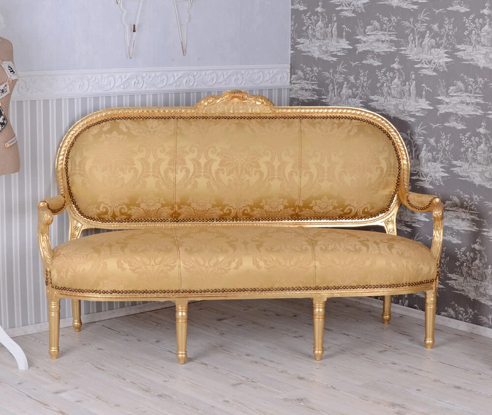 Salonsofa Barock Sofa rokoko Polstersofa gold Kanapee Sitzbank Couch Polsterbank - Bild 2 von 4