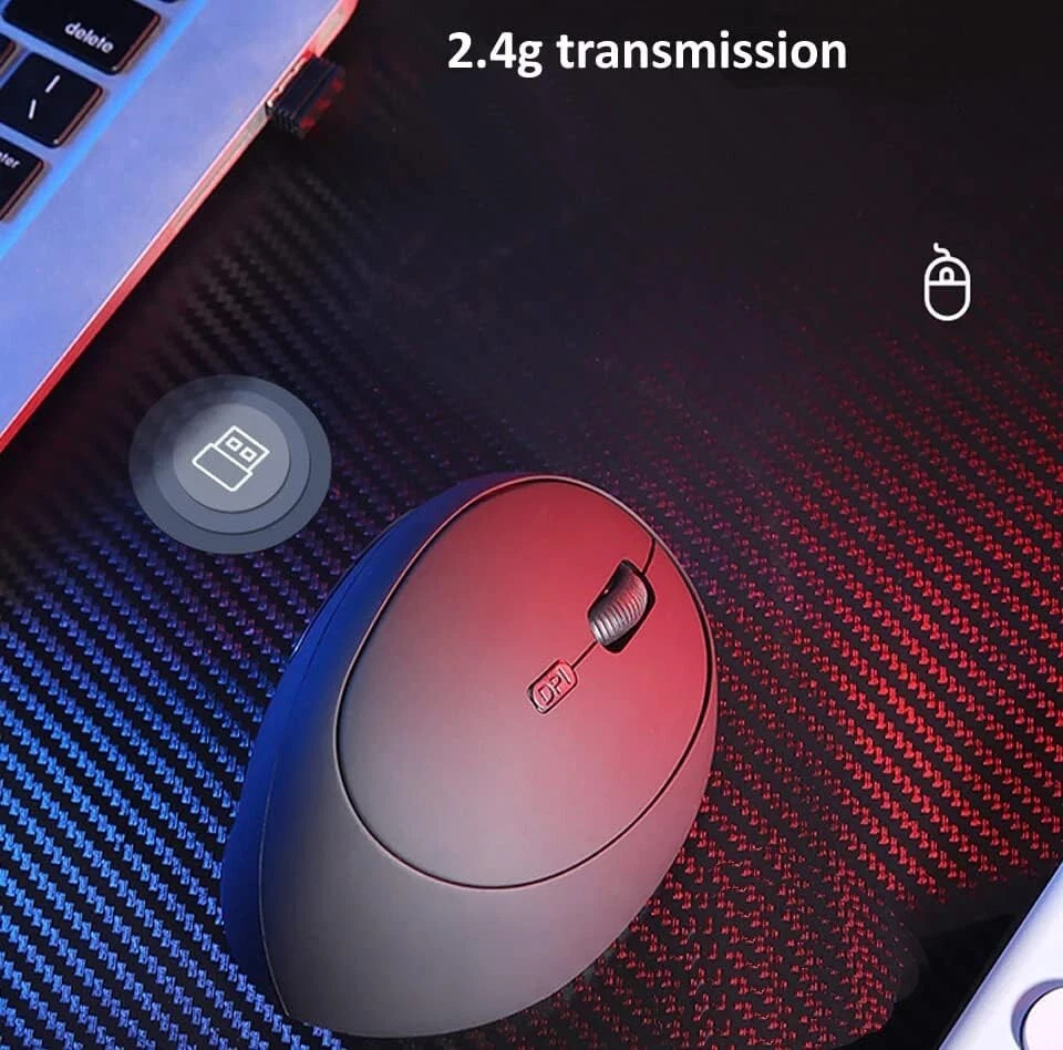 Ergonomic Mouse Optical Vertical Mouse 6 Keys USB Wireless 2.4GHz 2400DPI for PC - Image 4 of 4