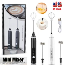 USB Rechargeable Handheld Electric Coffee Milk Frother Whisk Mixer Egg Beater US