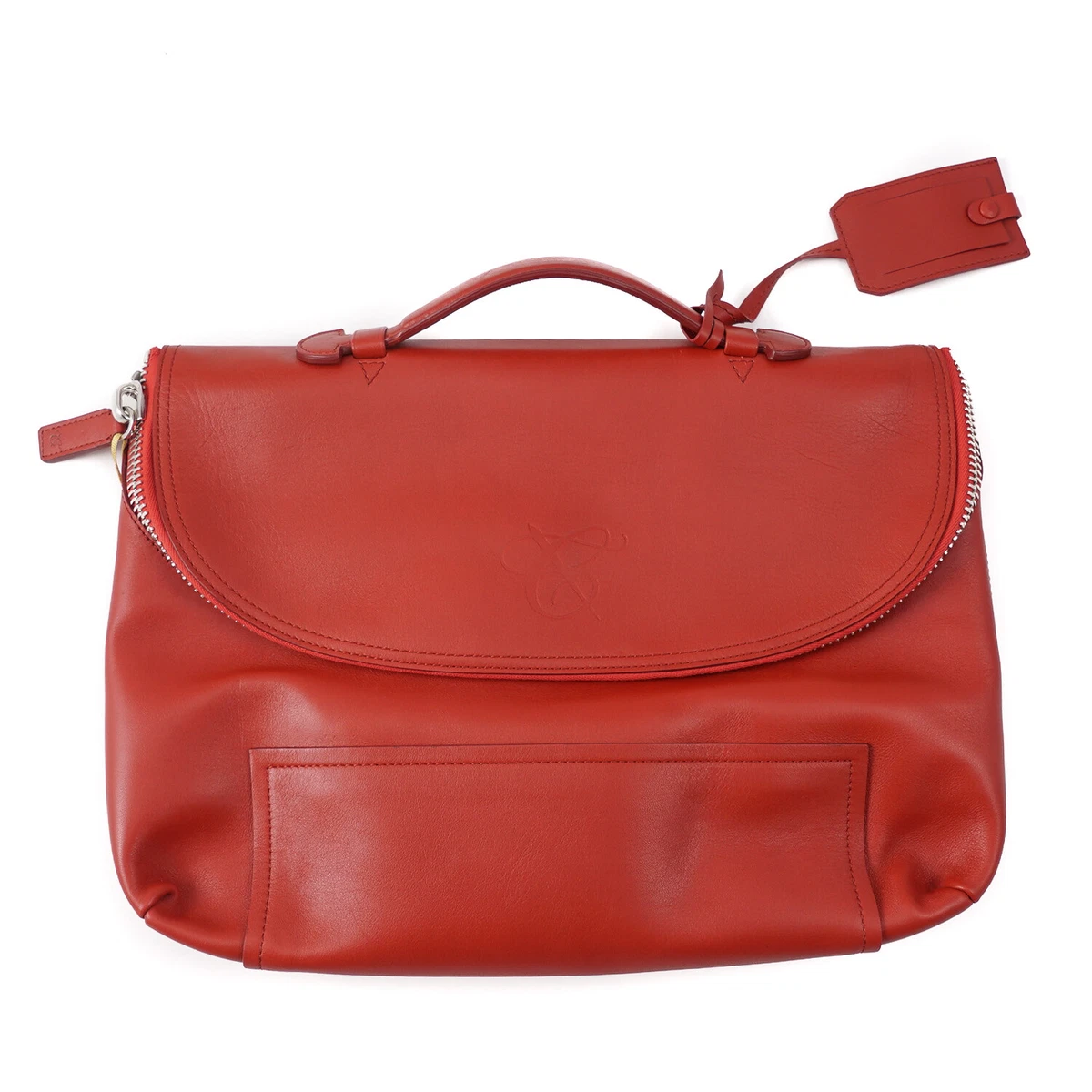 Canali Medium Sized Soft Bright Red Calf Leather Briefcase Bag NWT