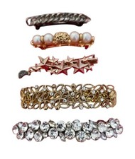 Set Of 5 Vintage Style Hair Barrettes With Rhinestones Faux Pearls Embellished