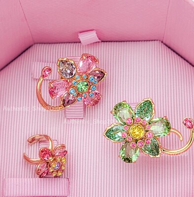 NEW 100% SWAROVSKI Set of 3 Colorful Flowers Idyllia Ear Cuff