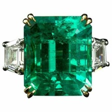 21ct Solid 925 Silver Lab Created Colombian Green Emerald Anniversary Ring