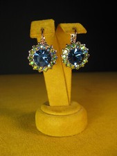 MARIANA EARRINGS FLOWER SWAROVSKI CRYSTALS TEAL FLOWER GREEN ROSE GOLD PL Gift