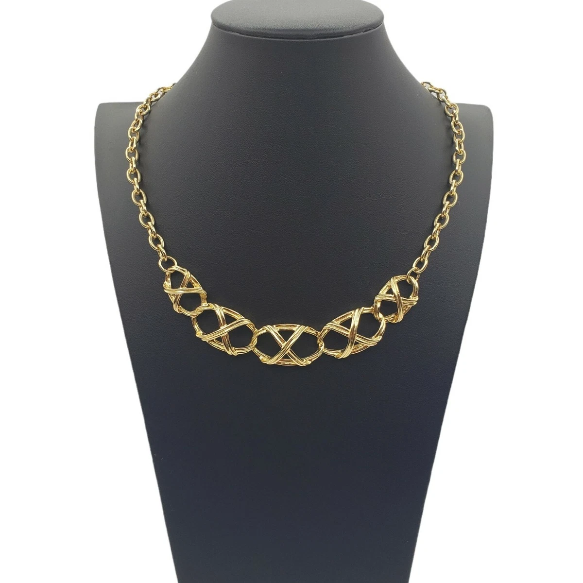 Vintage Coro Necklace Gold Tone Caged Cage Link Chain Statement Weave 20