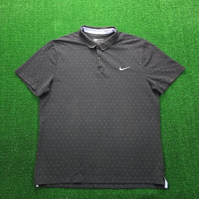 Nike Dri Fit Polo Shirt Mens XL Black Micro Print Modern Fit Golf Casual Preppy