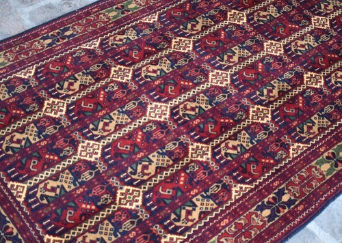 4x7 ft Fine Turkmen Bukhara Oriental Rug Vintage Hand Knotted Afghan Area Carpet - Picture 7 of 10