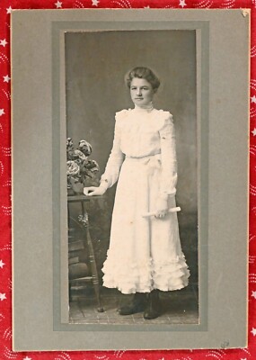 Young Woman in Graduation or Confirmation White Dress - Antique Mounted  Photo | eBay