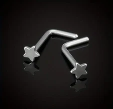 Star L-Shaped Surgical Steel Silver Nose Ring Stud 1 Piece 20G