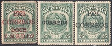 Guatemala 172/74 1920/21 Emblème National Timbres De Reconstruction MH