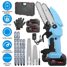 4" & 6" Electric Mini Chainsaw 21V Handheld Cordless Wood Cutter 2 Batteries
