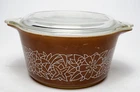 PYREX Woodland 473-B 1 Qt Casserole Baking Dish Brown w/ 470-C21 Lid VTG USA