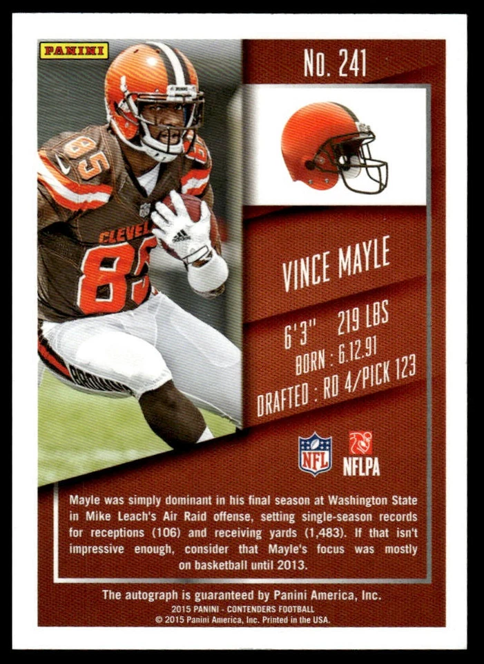2015 Panini Contenders #241a Vince Mayle - Image 2 of 2