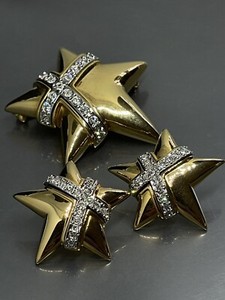 Authentic Joan Rivers Women’s Brooch Earrings Set Gold Plated Crystal Wrapped Star