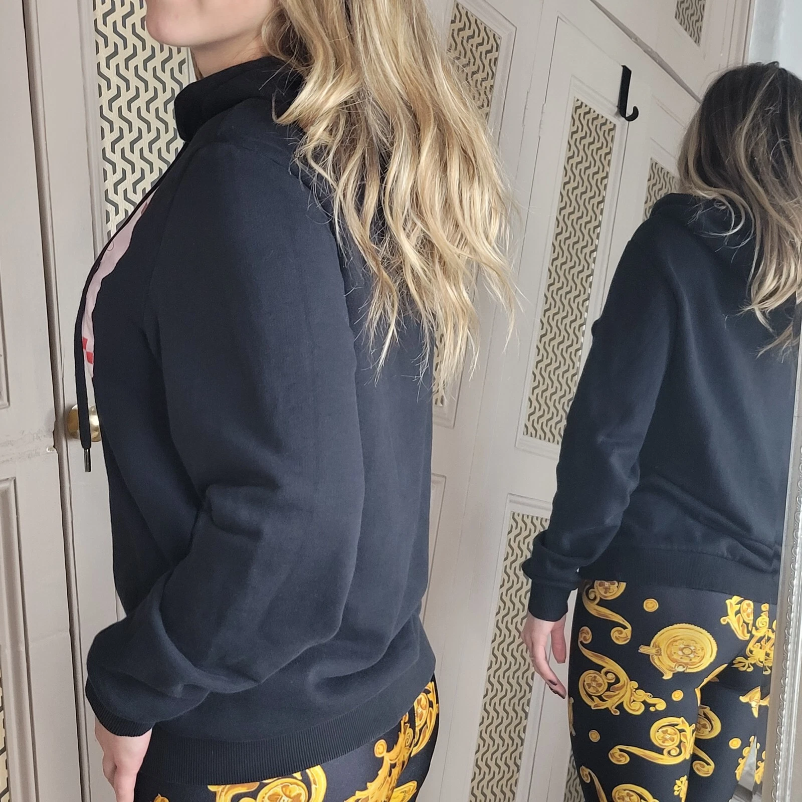 Felpa con cappuccio Versace Jeans Couture nera maglione £650 PICCOLA