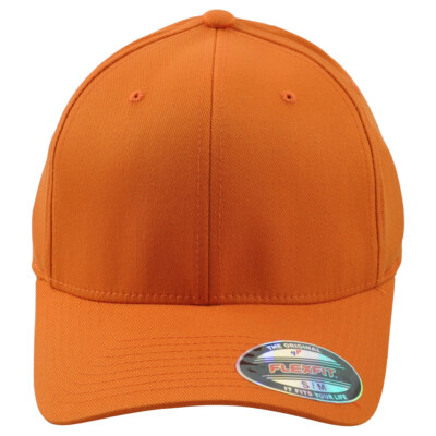 Yupoong Orange Flex Fit Small Medium Men Curved Bill Blank Plain Stretch Hat Cap