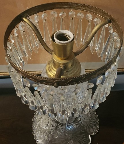 ANTIQUE Heavy Cut Glass Crystal Mushroom Shade PARLOR Lamp 20" RARE w Prisims - Picture 16 of 18