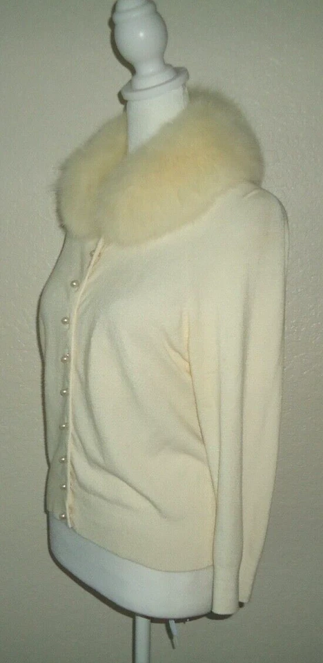 Cárdigan para mujer CYNTHIA STEFFE marfil madre perla botones piel de zorro natural talla L Foto 4 de 4