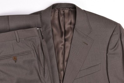 Canali Solid Olive Pure Wool Suit Pleated Pants 34x30