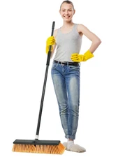 18 Inchs Push Broom Outdoor Heavy Duty, Shop Broom with 60" Long Bandle for C...