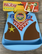 Nuby Cowboy Sheriff 3D Silicone Blue Bib NEW