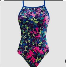 TYR The Finals Youth Girl Woodstock Blue Multi Swimsuit Flutterback Sz 22 New