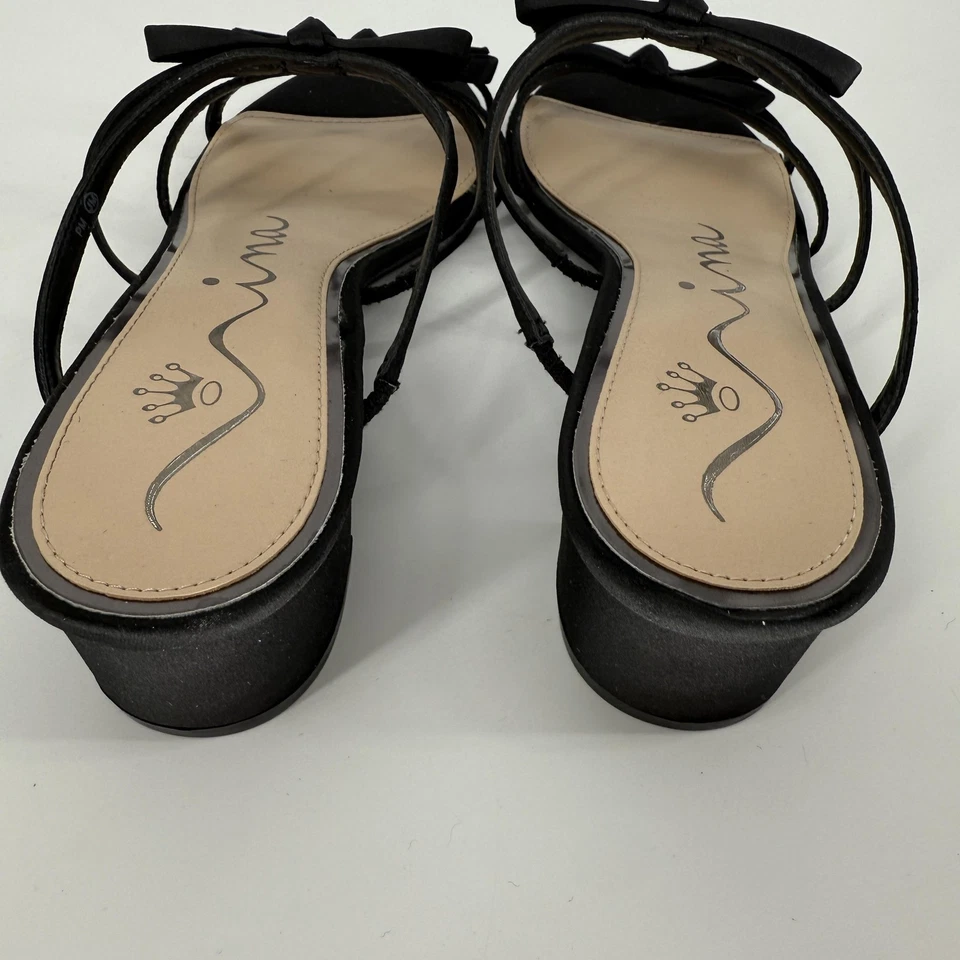 Zapatos Nina para mujer talla 7 negros con tiras con lazo sandalias de vestir tacón bajo mula EU37 Foto 3 de 4