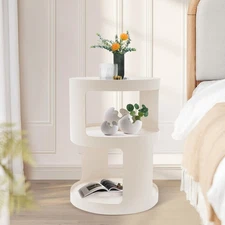 3 Tier Side Table Modern Coffee Table Sofa Bedside Table Round Organizer White