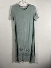 Modest Lagenlook Maxi Dress Womens Small Short Sleeve Rayon Boho Button Trim