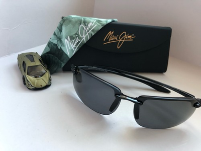 #ad MAUI JIM 407 02 HO#x27;OKIPA POLARIZED Rimless SUNGLASSES Gloss Black Neutral Grey $105.00