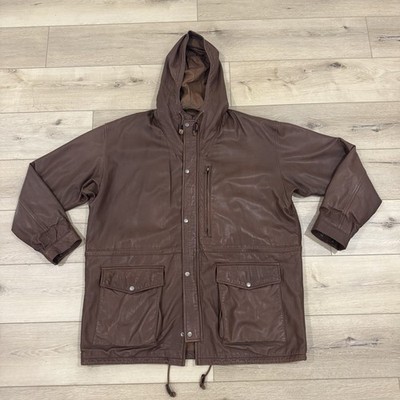 Polo Ralph Lauren Leather Hooded Parka Jacket Men's Large Brown