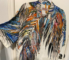 Vintage Jams World "Painted Palm" abstract watercolor prnt rayon button-up shirt