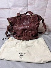Will Leather Goods Tote Crossbody Pleated Maroon Leather Dustbag Boho Western