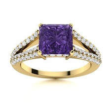 925 Sterling Silver Natural Amethyst Solitaire with Accents Ring Jewelry