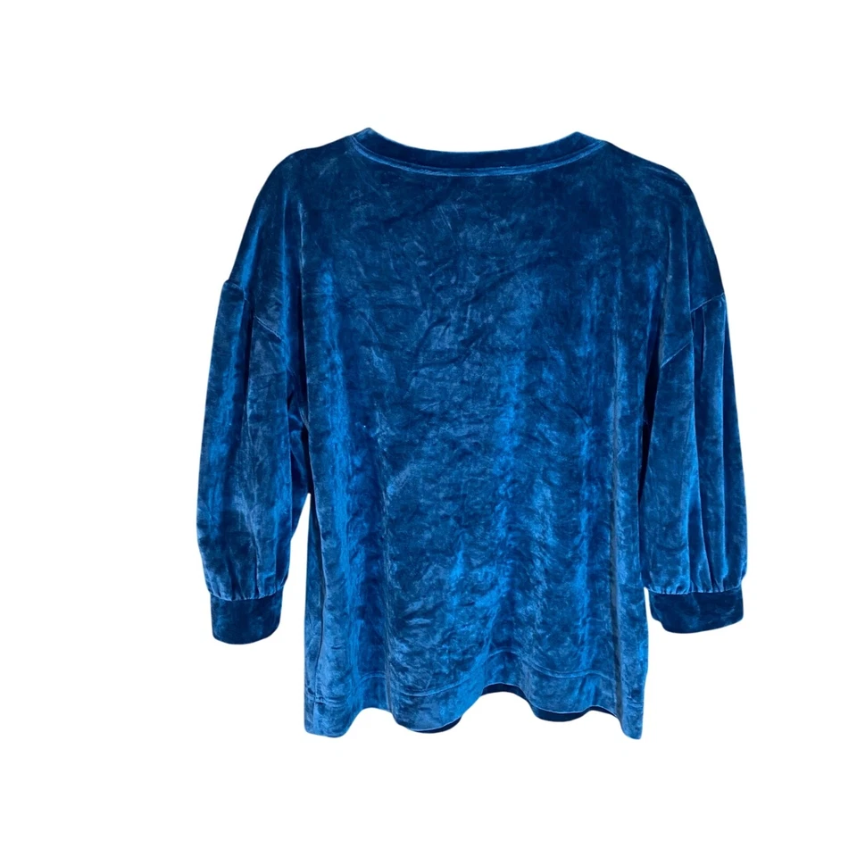 Garnet Hill Blue Velvet Long Sleeve Top M | Organic Cotton Modal Blend Ukraine - Image 3 of 4