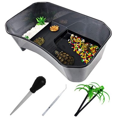 PINVNBY Plastic Turtle Tank Reptile Habitat Pet 15.7Ã 9.1Ã 5.1 Inches, Black