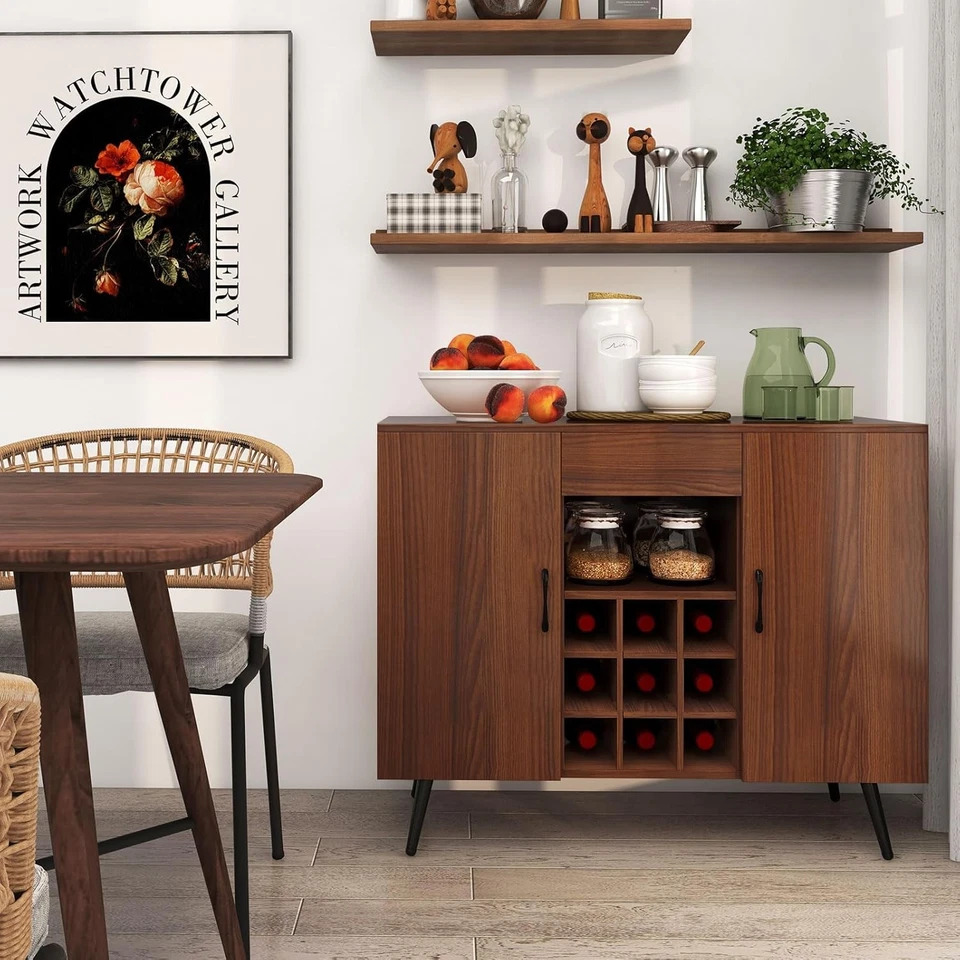 Wine Cabinet with Storage, Modern Buffet Sideboard Cabinet with 9-Bottle Wine - Image 2 of 4