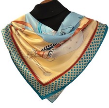 35"x35"Saddle/Carriage Print Pure Mulberry Satin Silk12momme Scarf 88x88cm6-19