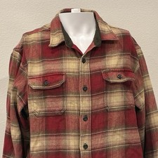 Orvis Big Bear Mens Heavy Weight Flannel Shirt Shacket Size XL Red Cream Plaid