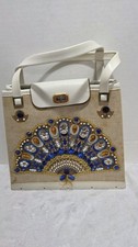 Vintage 1960's Blue Jewel Tone Purse /Original Paperwork . Water Spots- Damage