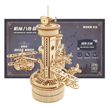 ROKR Airplane Control Tower 3D Wooden Puzzle Model Game Music Box NEW SEALED
