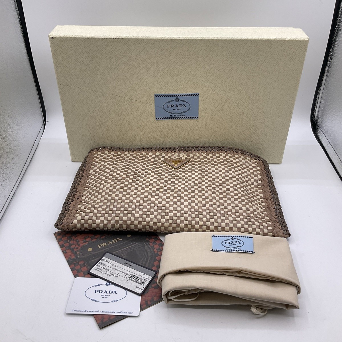 PRADA 御確認用 Prada Madras Pouchette Purse BP0406 Taclo + Pomice | eBay