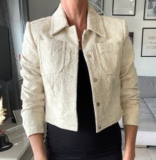 Elie Tahari Jeans Kurz Jacke, Stickerei, Details Baumwolle, Creme/Beige S/36