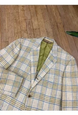 VTG 46L Brooks Brothers " Makers " Light Knit Plaid Tweed Blazer Made USA